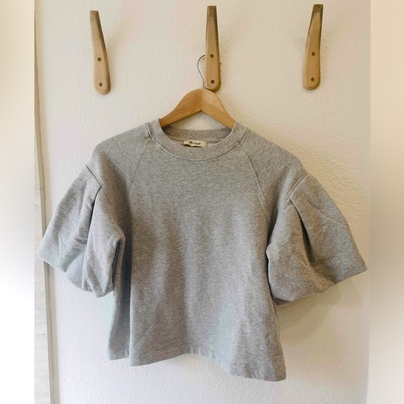 Madewell Puff Sleeve Sweatshirt Tee in Hthr Gym Class Grey, Size XXS - Picture 2 of 3